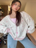 Printed V-neck Knit Cardigan Women Fashion Color Blocked Single Breasted Full Sleeve Sweater Cardigan Female Fall Chic Knitwear