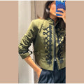 Women Woven Patchwork Napoleon Jacket Shoulder Pad Long Sleeve Hook Closure Street Blazer 2026 Spring Chic Casual Edgy Crop Coat