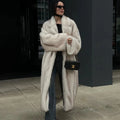 Full Sleeves Faux Long Coat Women's Fashion Casual Lapel Loose Warm Overcoats 2025 Winter New Daily High Street Outwear