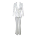 Elegant Beaded pearls blazer pants set Suits women flower white slim blazer +Sexy Mesh See Through sequin Trousers two-piece set