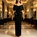 Elegant Off-the-Shoulder Beaded Bandage Evening Dress Diamond Embellished Backless Wrap Pleatd Split Bodycon Formal Party Gowns