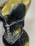 2026 New Sexy Nightclub Bar DJ Performance Dancer Stage Costume Sparkly Rhinestones Feathers Tassels Mesh See Through Bodysuits
