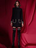 2026 New Sparkling Luxury Colored Diamonds Stand Collar Design Mini Dress Women'S Long Sleeved Fashion Elegant Vestidos