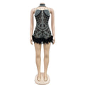 Sheer Mesh Rhinestone Bodysuit Shorts Jumpsuit Birthday Outfit Sparkly Sexy Club Body Romper One Piece Party Overalls