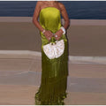 Ladies Strapless Fringe Maxi Gown Tiered Asymmetrical Sleeveless Slim Robe Summer Beach Club Cocktail 2026 New Chic Hot Vestidos
