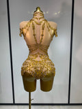 Women Sexy See Through Crystal Bodysuits Luxury Birthday Dancer Stage Performance Wear Mesh Sparkly Rhinestone Nightclub Outfit