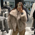 2026 Winter New Fashion Gradient Fluffy Fur Coat Women High Street Luxury Big Fur Collar Faux Fox Fur Jacket Female Overcoats