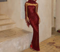 Solid Slimming Fashion Dresses for Women Strapless Sleeveless Patchwork Sequins Midi Split Dress Female Clothing