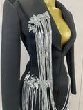 Sexy Sparkly Tassels Chains Black Suit Mini Dress Women Eveing Party Birthday Prom Nightclub Singer Performance Stage Costume