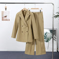 Elegant Blazer Jacket Pant Set Women Slim Fit Solid Lapel Double Breasted Coat Wide Leg Pant 2026 Spring Lady Commute Outfit New