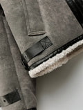 Winter Trip Strap with Fur All-in-one Fleece Double Lapel Long Sleeve Warm Windproof Grey Coat for Women