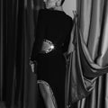 Solid Spliced Sequines Slimming Dresses for Women O Neck Long Sleeve Temperament Dress Female Fashion Style