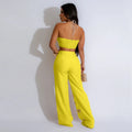 Women Set Sleeveless Strapless Tops +Wide Leg Pants Two 2 Piece Set Hole Hollow Out Outfit Summer Sexy Street Tracksuit