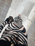 Women Zebra Stripe Long Dress Fashion Elegant Lace Up Full Sleeve Slim-fit Robes 2025 New Evening Party Fashion Lady Vestidos