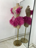 Sparkly Sequins Strapless Top Mini Skirt Sets Luxury Mesh Backless Women's Outfit Two Pieces Birthday Celebrate Stage Wear