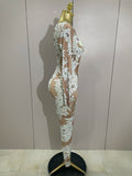 Women Celebrate Nightclub Party Dancer Performance Wear Sexy Stage Costume Crystal High Stretch Bodycon Long Sleeve Jumpsuit