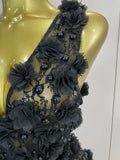 WomenBlack Pearl Flower Mesh Sexy See Through Mini Dress Evening Party Club Birthday Dress Nightclub Photoshoot Stage Costumes