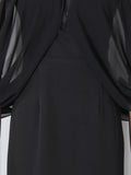 Award Ceremonies Black Halter Maxi Gown for Women Deep V Neck Sheer Cape Sleeves Backless Chiffon Skirts for Formal Galas