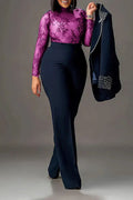 Fashion Pearl Splicing Women's Set Long Sleeve Blazer and Wide Leg Pants Suit 2024 Winter OL Fall Two 2 Piece Set Outfit