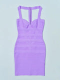 Women Summer Party Purple Bandage Dress Mini Halter Sexy Girl Evening Dress Elegant One Piece Vestidos Fee Shipping