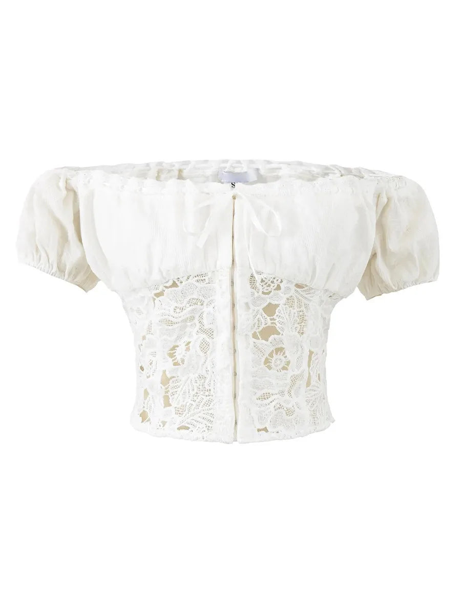 Beach Holiday Skirt Suit for Women Folds Tube Top High Waist Spliced Lace Long Skirt White Two Piece Set Female New