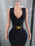 High Quality Women Sleeveless Sexy Tank V-Neck Bodycon Midi Bandage Dress Elegant Evening Party Office Lady Celebrate Outfit