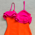 New Fashion Orange Color Women Sleeveless Sexy V-Neck Ruffles Bodycon Mid-calf Bandage Dress Birthday Celebrate Party Dress