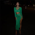 Sexy Lady Two Pieces Sets Hollow Out Crochet Knitted Suit Parti Dresses Women 2 Piece Matching Set with Midi Skirt Outfit