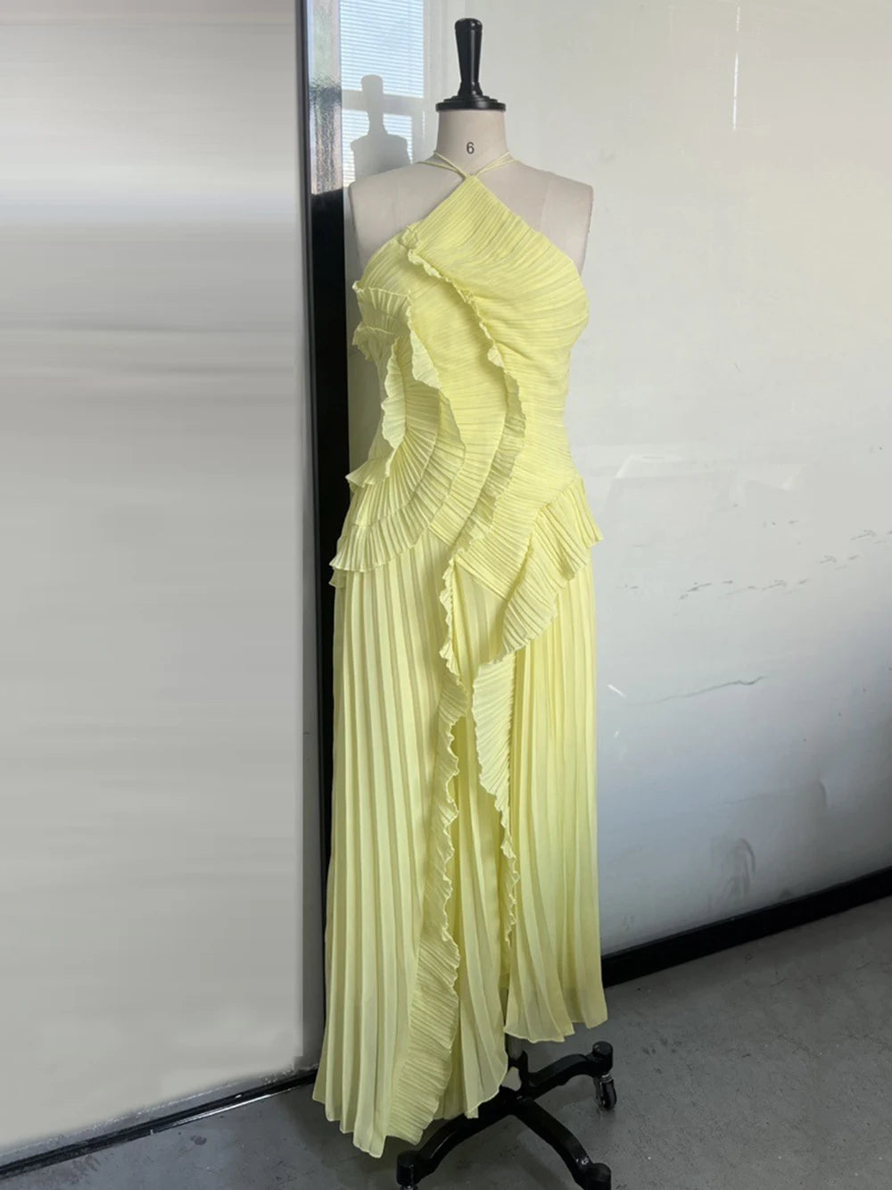 Women'S Irregular Pleated Slim Chiffon Long Dress Sexy Backless Ruffle Fashion Party Prom Elegant Evening Gown 2025 New