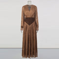 French Retro Vacation Dress for Women V Neck Lantern Sleeve Spliced Bead Square Scarf Tunic Temperament Long Dresses Female