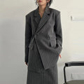 Temperament Two Piece Sets For Women Notched Collar Long Sleeve Spliced Button Blazer Straight Skirts Female New