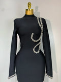 Women Sexy Long Sleeve Diamonds Maxi Long Bodycon Bandage Dress 2025 Celebrity Elegant Evening Party Luxury Birthday Dresses