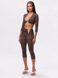 Polka Dot Print 3-Piece Set Women Headband+v-Neck Crop Tops+v-Waist Short Summer Fashion Classic Hottie Streetwear