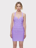 Women Summer Party Purple Bandage Dress Mini Halter Sexy Girl Evening Dress Elegant One Piece Vestidos Fee Shipping