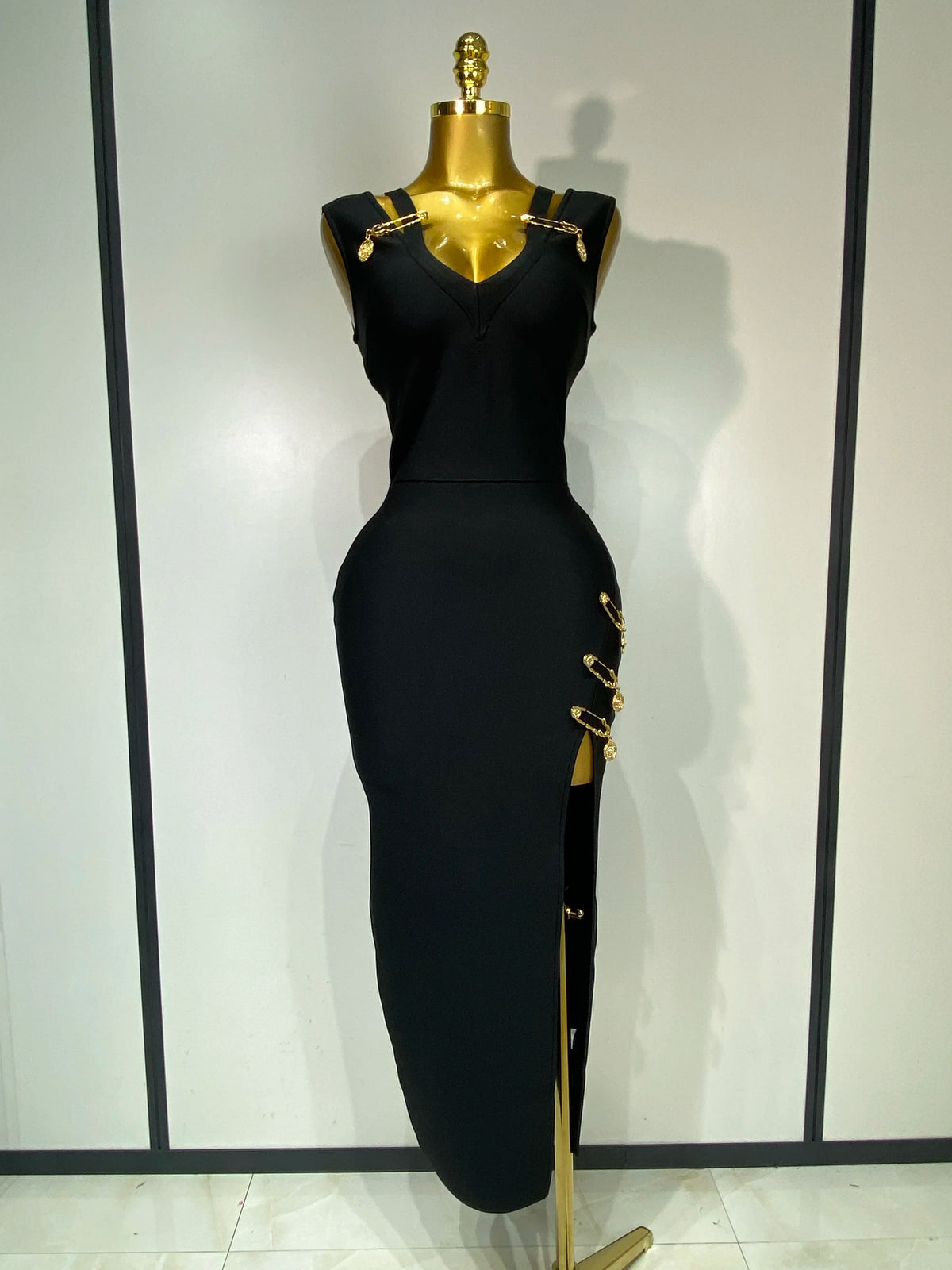 Women Black Elegant Bandage Dress Sexy Sleeveless Bodycon Evening Party Club Luxury Birthday Dress Wedding Guest Gown