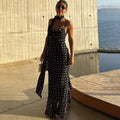 Elegant Polka Dot Long Dress Summer Scarf Ribbon Ruffle Halter Pleated Dress Luxury Sleeveless Women's Evening Dresses