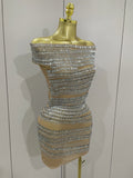 Luxury Sparkly Rhinestones Sexy Mesh See-through Mini Dress Women Celebrate Birthday Party Club Photo Shoot Stage Wear