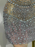 Sexy Sparkly Rhinestone Sleeveless Mesh See Through Mini Dress Luxury Birthday Dress Celebrate Party Club PhotoShoot Stage Wear