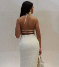 Fashion Backless Ruched Long Dress For Women Halter Lace Up Sexy Ruffle Dress Loose Female 2025 Summer New Vacation Dress