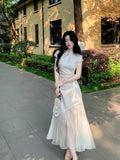 Chinese Traditional Dress Slim Tassel Splicing Jacquard Waist Cinched Cheongsam Qipao Summer Fairy Beautiful Women's Clothing