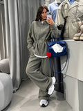 Multi Color Fleece Two Piece Outfit Womens Zip Up Drawstring Waist Pocket Jacket Lady Fall Winter Daily Streetwear Trendy Wear