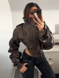 Women's Chic Faux Leather Jacket Fashion Lapel Zipper Irregular Hem Waist Cropped Pu Coat Lady 2026 Spring Chic Street Outerwear