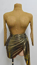 Luxury Sparkly Diamonds Women Birthday Evening Party Nightclub Stage Show Costume Sexy Mesh See Through Long Sleeves Mini Dress