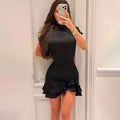 Luxury Ruffled Dress Women's Elegant Pleated Patchwork Slim Vintage Dress Summer New Chic Women's Party Evening Dress