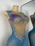 Luxury Transparent Long Dress Women Sexy Sleeveless Mesh Rhinestones Evening Prom Gown Birthday Elegant Holiday Dresses Vestido