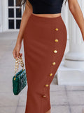 Winter Office Brown Mid Calf Button Bandage Pencil Skirt Long Bodycon Women Split Wholesale XL High Quality Club Skirt