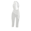 Knot Decoration Playsuit Women Halter Bandage Backless Tassel Folds Deep v-Neck Seeveless Elasticity Sexy Romper