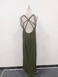 Solid Loose Hollow Out Dresses for Women O Neck Sleeveless High Waist Minimalist Dress Femle Clothes