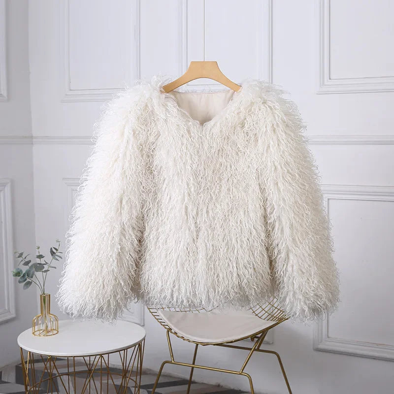 Fashion Luxury Cropped Faux Fur Coat Women's Winter 2025 Ins Hot Fluffy Short Faux Fur Jacket Street Style Warm Outwear