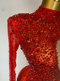 Women Sparkly Diamonds Mesh See Through Bodycon Dress Evening Birthday Party Sexy Nightclub Bar Stage Costume